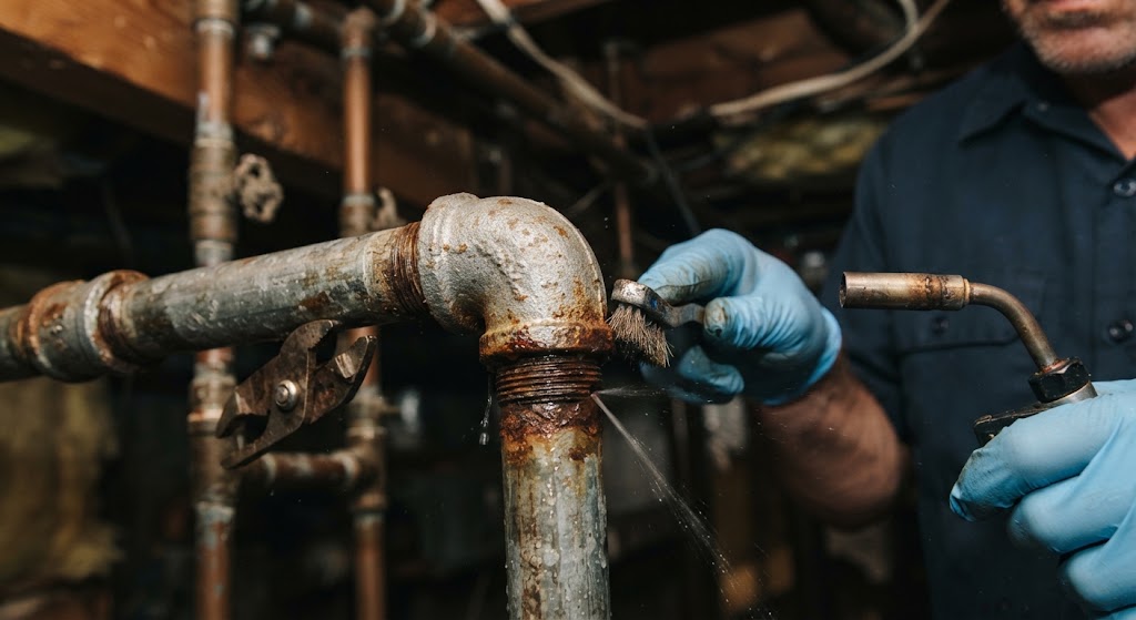 Soldering corroded plumbing joint during pipe repair